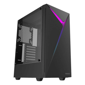 GAMDIAS Argus E4 Mid Tower PC Cabinet with RGB Light Strips at Front and Panoramic Tempered Glass Panel 